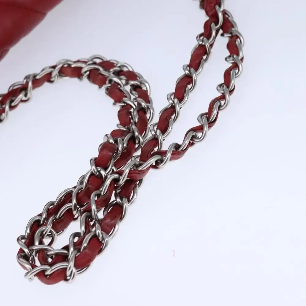 Chanel Lambskin V Stitch Chain Shoulder Bag Red